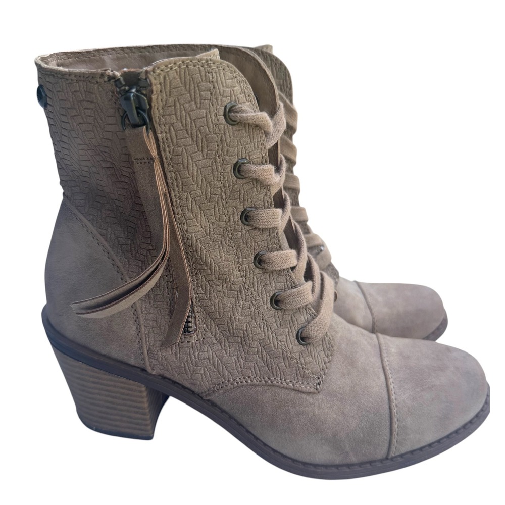 Roxy Calico Ankle Boots Women 8 Tan GUC Lace Up Side Zip Block Heel ARJB700434